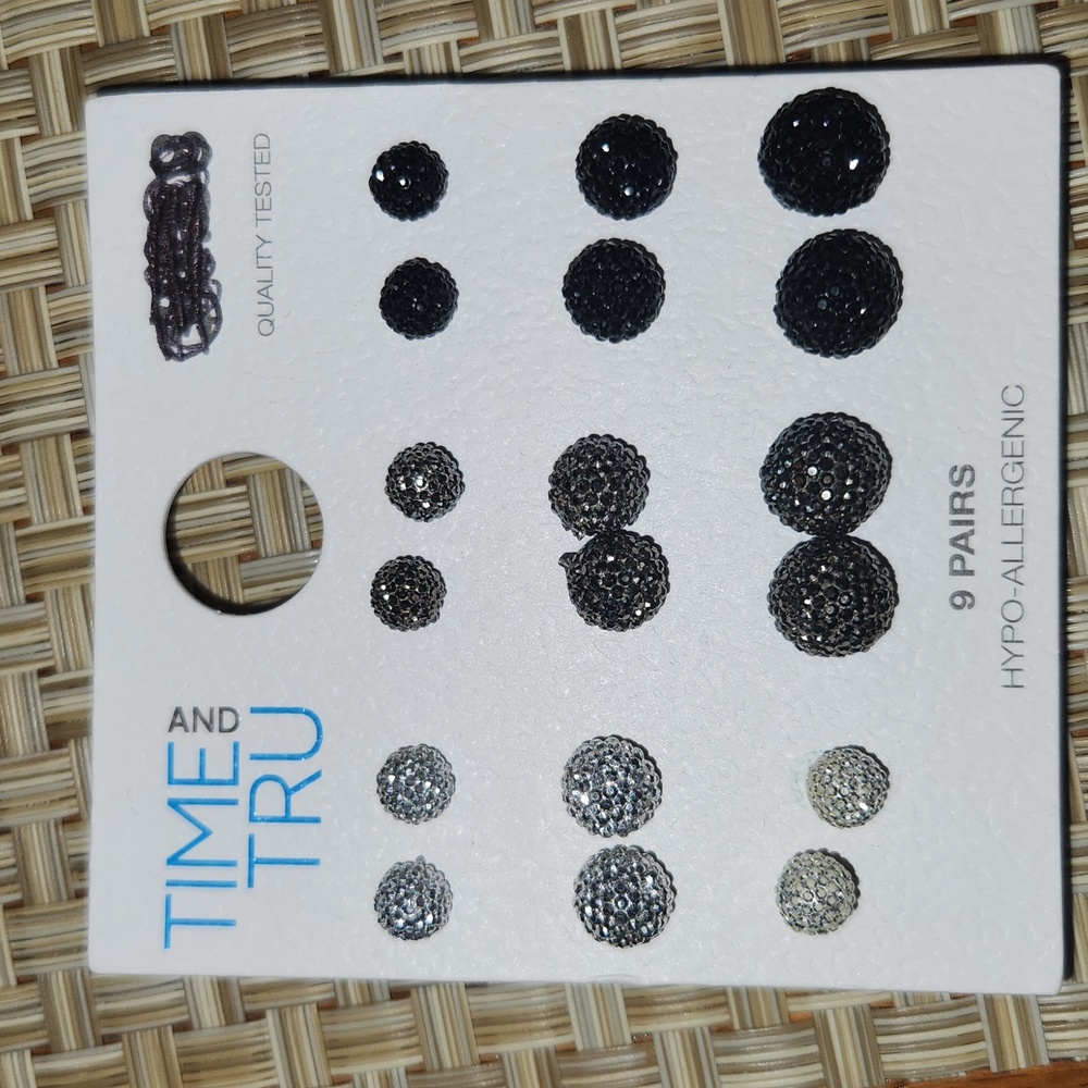 Time and True 9 pairs of Hypoallergenic earrings posts